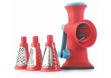 6 in 1 Signature Rotary Premium Plastic Drum Grater | Salad Slice Maker with Four Round Blades, Portable Handle, and Peeler for Vegetable and Fruits with Multi Color