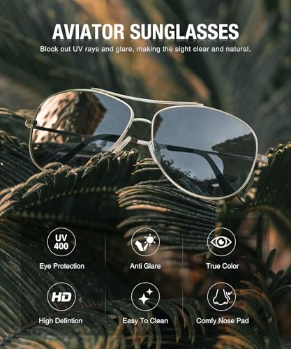 Image of KALIYADI Polarized Aviator-Sunglasses-for-Men Women Mens-Sunglasses: Lightweight Polit Sun Glasses Upgraded UV400 for Driving