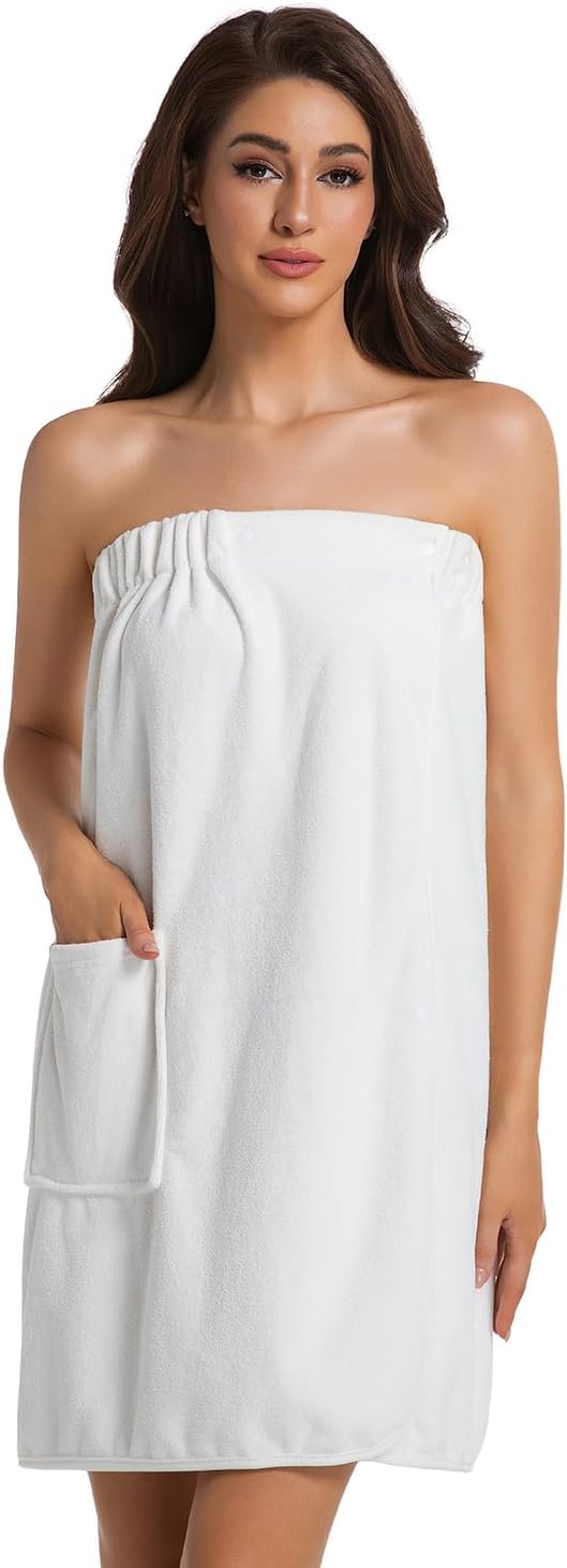 Womens Towel Wrap Bath Robe Lightweight Spa Body Wrap Shower Adjustable Snap Closure - Image 3