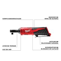 Vista 3 de Milwaukee 2457-20 M12 trinquete inalámbrico de 3/8" subcompacto de 35 pies-libras 250 RPM con gatillo de velocidad variable