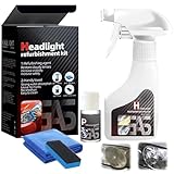 Scheinwerfer Aufbereitung Set, Headlight Restoration Kit 180ml, Scheinwerfer Polierset, Scheinwerfer Restaurationsspray, Flüssiges Scheinwerfer-Reparaturmittel für Reinigt Poliert Vermattete Vergilbte