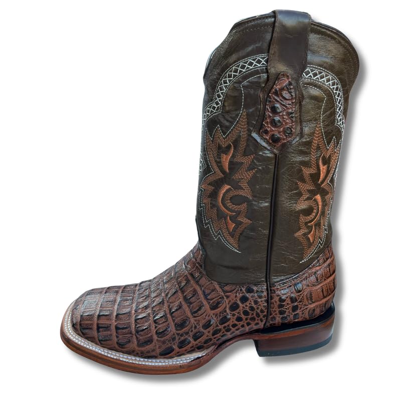 Image of Men's Alex Exotic Caiman Python Western Cowboy Boots Square Toe Pull On Tall Shaft bota de vaquero para hombre