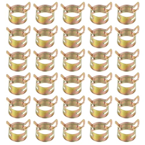 PATIKIL Spring Band Hose Pipe Clamps for 20-24 mm OD Hose, 30 Pack Silicone Vacuum Constant Tension Band Clips for Fuel Line Silicone Air Hose Tube Water Pipe, Gold