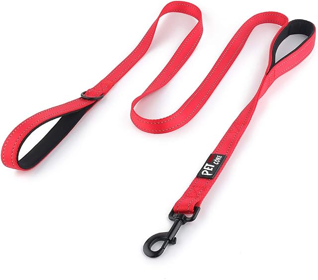 Pioneer Petcore Dog Lead 6ft Long,Traffic Padded Two Handle,Heavy Duty,Reflective Double Handles Lead for Control Safety Training,Leads for Large Dogs or Medium Dogs,Dual Handles Leashes(Red)