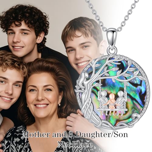 TOUPOP Gifts for Mom Mother and Daughter/Son Necklace 925 Sterling Silver Family Tree of Life Abalone Shell Crystal Jewelry Birthday Christmas for Women Wife Grandma3