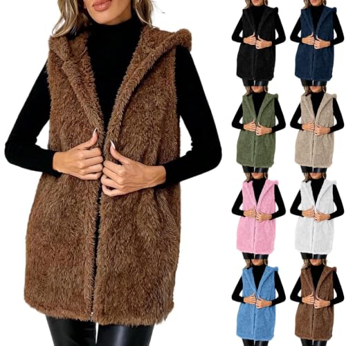 Womens Hooded Plush Fleece Vest Sleeveless Fuzzy Jacket Casual Outerwear - image 1