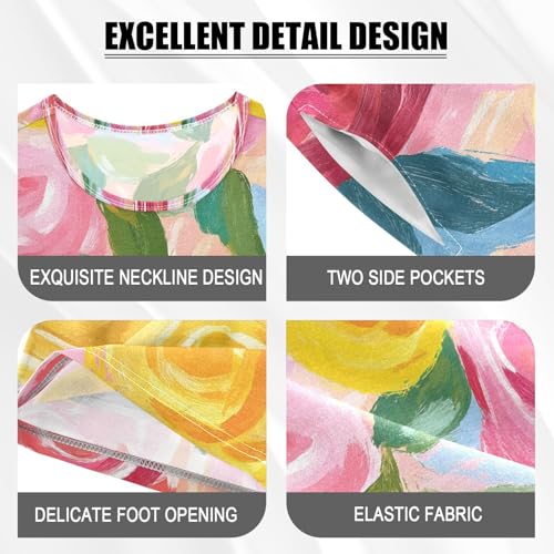 ALAZA Red Yellow Rose Flower Watercolor Pajamas Set Short Sleeve Cotton Sleepwear Summer Pjs 2 Piece 5-14Y4