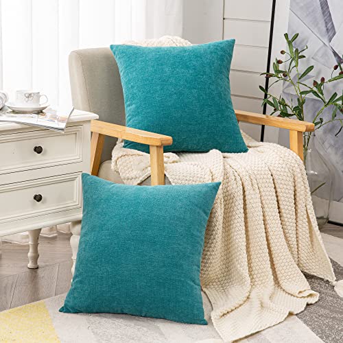 Gawamay Decorative Square Throw Pillow Covers 18X18 Inch Set Of 2, Super Soft Chenille Pillows Cover Fall Pillowcase For Living Room Bedroom Sofa Couch Cushion Cover Teal 45X45Cm (No Insert) #TOP2