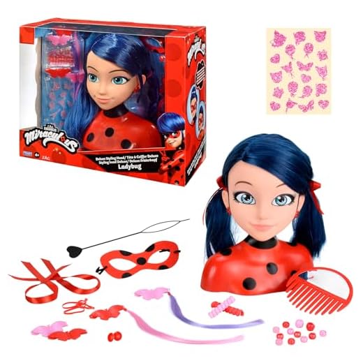 Bandai - Miraculous Ladybug - Tête à coiffer Miraculous Deluxe 21cm - Tête à coiffer Marinette + 30 Accessoires - Licence Officielle Miraculous - Jouet Enfant 4 Ans et + - P50247
