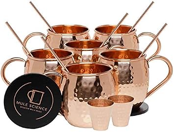 Deco 89 18 Ounce Drinking Mug, Set of 4 Moscow Mule Hammered Copper