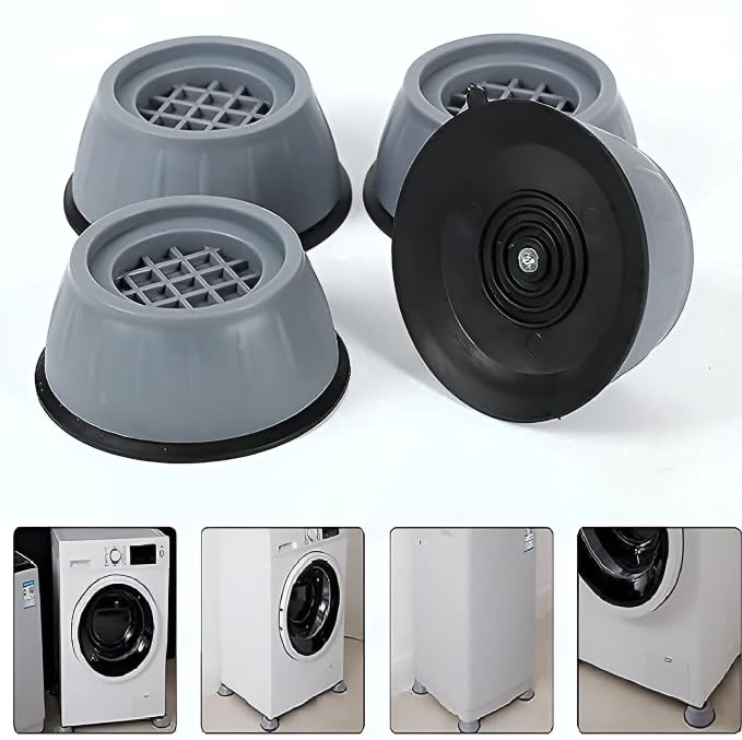 Image of Anti-Vibration Pads | Heavy-Duty Noise Cancelling Shock Absorber Feet with Suction Cups | Anti-Skid Floor Protection Rubber Support for Washing Machine, Dryers and Home Furniture (Pack of 4)