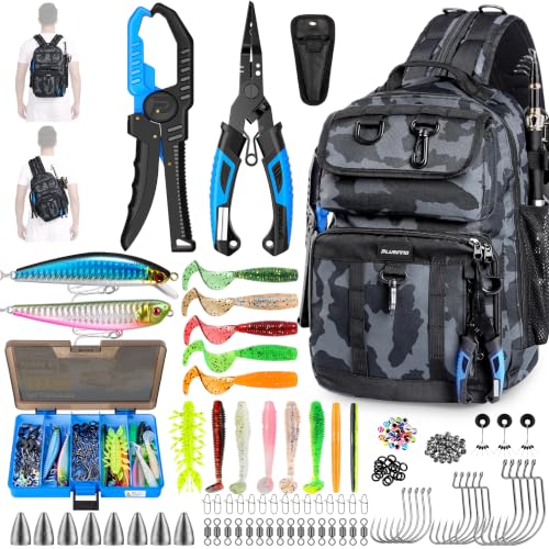 PLUSINNO Fishing Backpack with Tackle Box, Fishing Gear Storage Bag