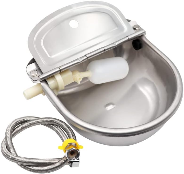 304 Stainless Steel Cattle Pig Sheep Watering Feeder Water Bowl with Tube Feeding Livestock Farm Animal Supplies