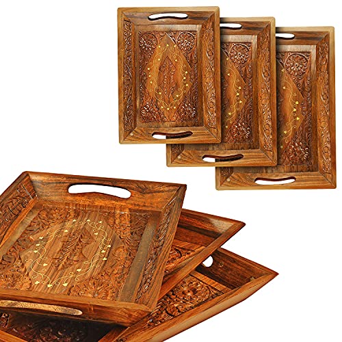Skez Handcrafted Elegant Decorative Tray – Large Rectangular Serving Tray With Handle – Coffee Table Tray Home Décor (Large 16"X 12" X 1.75”) #TOP6