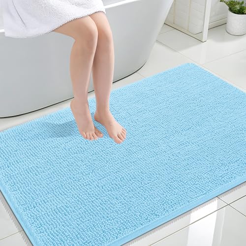 Image of OLANLY Large Bathroom Rugs 44x32, Extra Soft Absorbent Chenille Bath Rugs, Rubber Backing Quick Dry, Machine Washable Bath Mats for Bathroom Floor, Tub and Shower, Home Decor Accessories, Sky Blue
