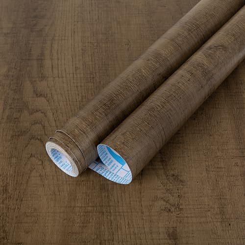 Wood Vinyl Wrap Contact Paper, Dark Brown Peel and Stick Wallpaper Self Adhesive Countertop for Kitchen Cabinet, Wood Grain Counter Top Cover Waterproof Wall Paper Sticker 15.7''x118''