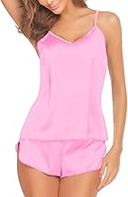 Women Babydoll Lingerie Set Pajamas Camisole Sleeveless Satin Top Tanks Shorts Soft Comfortable Deep V Neck Elegant Rich Look Anniversary Night Dress