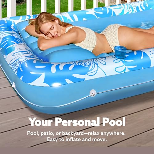 sloosh inflatable tanning pool lounger float 7034 x 4634 pool floats adult with pillow 4 in 1 suntan tub raft floatiesunbathing bed lounge for water blow up kids ball pit party gifts l-blue