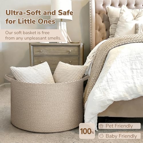 Image of INDRESSME 115L Extra Large Woven Blanket Baskets for Storage, Toy Organizers and Storage Rope Baskets for Boys Girls Kids,Burr Basket Storage Bins for Decor Laundry Shoe, Brown