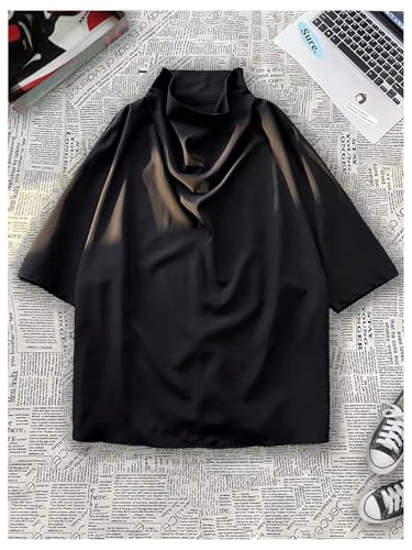 OYOANGLE Men's Draped Front Ruched Short Sleeve T Shirt Loose Fit Summer Trendy Tee Top Streetwear3