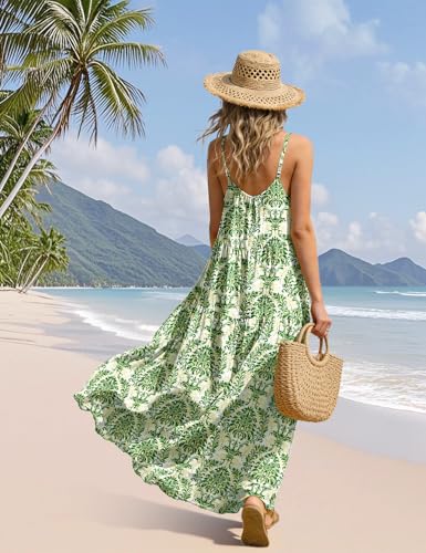 Image of YESNO Summer Bohemian Floral Dresses for Women Spaghetti Straps Maxi Dress Casual Flowy Dresses with Pockets ES0
