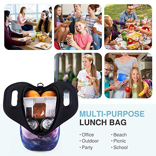 Neoprene Lunch Bag, Cute Lunch Bags for Women Girls Lunch Box Bag, Insulated Lunch Tote Bag for Kids Lunch Sack for Work School Travel and Picnic (Purple Sky)