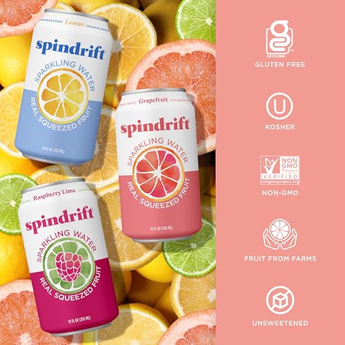 Image of Spindrift Sparkling Water, Core 3 Flavor Variety Pack, Made with Real Squeezed Fruit, 12 Fl Oz Cans, Pack of 24