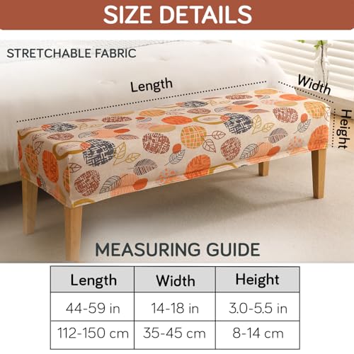 Image of HOKIPO Premium Printed Velvet Dining Bench Cover, Coral Autumn Leaves (AR-5798-D1)
