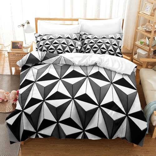 Housse de couette géométrique 3D sans repassage éclair caché double - 3
