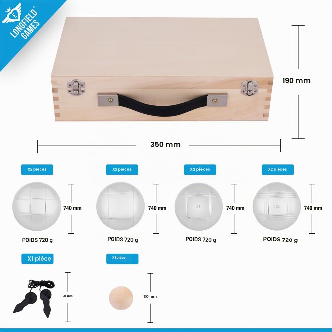 Engelhart Boule De Petanque Chromee Lot De 8 Boules 74 Mm 720 G - Coffret Bois 2 A 4 Joueurs | Jeux Exterieur Adulte Famille Pour 2 A 4 Joueurs - Cochonnet Bois, Cordon De Mesure, Coffret Cadeau, Jardin Et Camping
