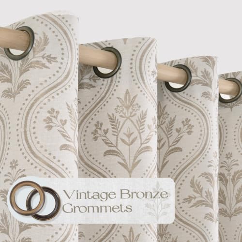  Linen Curtains with Floral for Living Room, 2 Panels - image 5