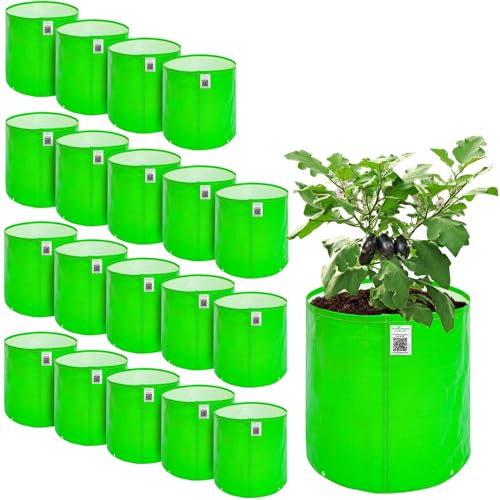 Image of Anandi Green's HDPE Uv Protected 260 GSM Round Green Colour Plant Bags Suitable for Terrace and Vegetable Gardening Size 12x12 Inch Pack of 20 Grow Bags