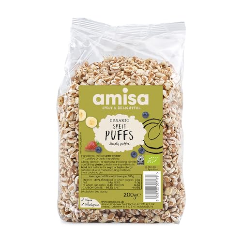 Amisa Organic Spelt Puffs, 200g - Light & Crunchy Texture - High in Fibre & Vegan-Friendly Cereal