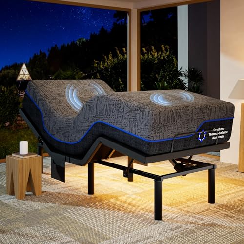 Marsail NS1 Twin XL Adjustable Bed Base with Massage- Smart Dual Motor Bed Frame with Wireless Remote, 3-Min Assembly, Zero Gravity & Anti-Snore Modes, Under Bed Lighting, 4 USB Ports,Mattress