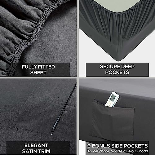 Mueller Luxury 4 Piece Twin Sheets Set - Ultra-Soft 1800 Series, Cooling & Breathable Twin Bed Sheets Sets, Hotel Quality Bedding, Deep Pocket up to 16" - Hypoallergenic, Wrinkle-Resistant, Dark Grey
