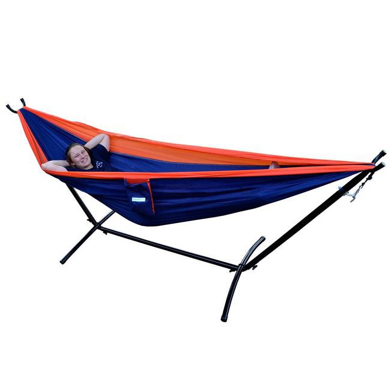 Double Nylon Hammock with Portable Stand Orange & Navy