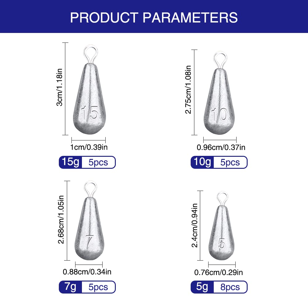 VooGenzek 23 Piezas Pesos de Plomo para Pesca, 5g/7g/10g/15g