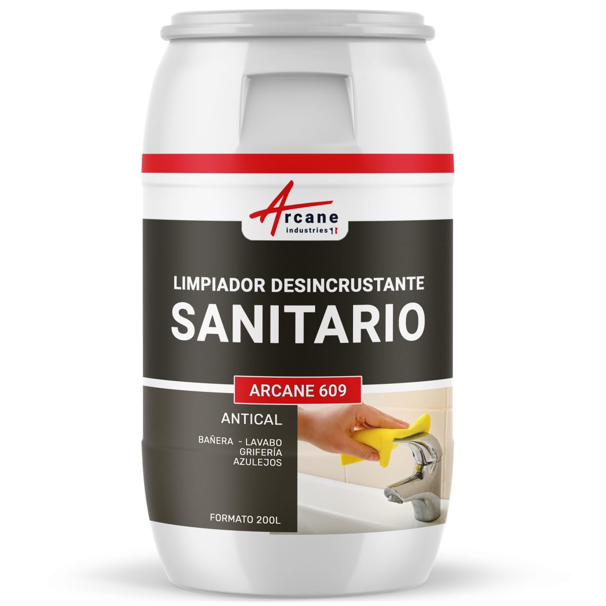 Limpiador para Acero Inoxidable, WC, Bañera y Baño 200 L | Elimina Cal y Jabón, sin Ácidos Minerales, sin Marcas, Acero Inoxidable, Azulejos, Ducha, Grifos - Arcane Industries