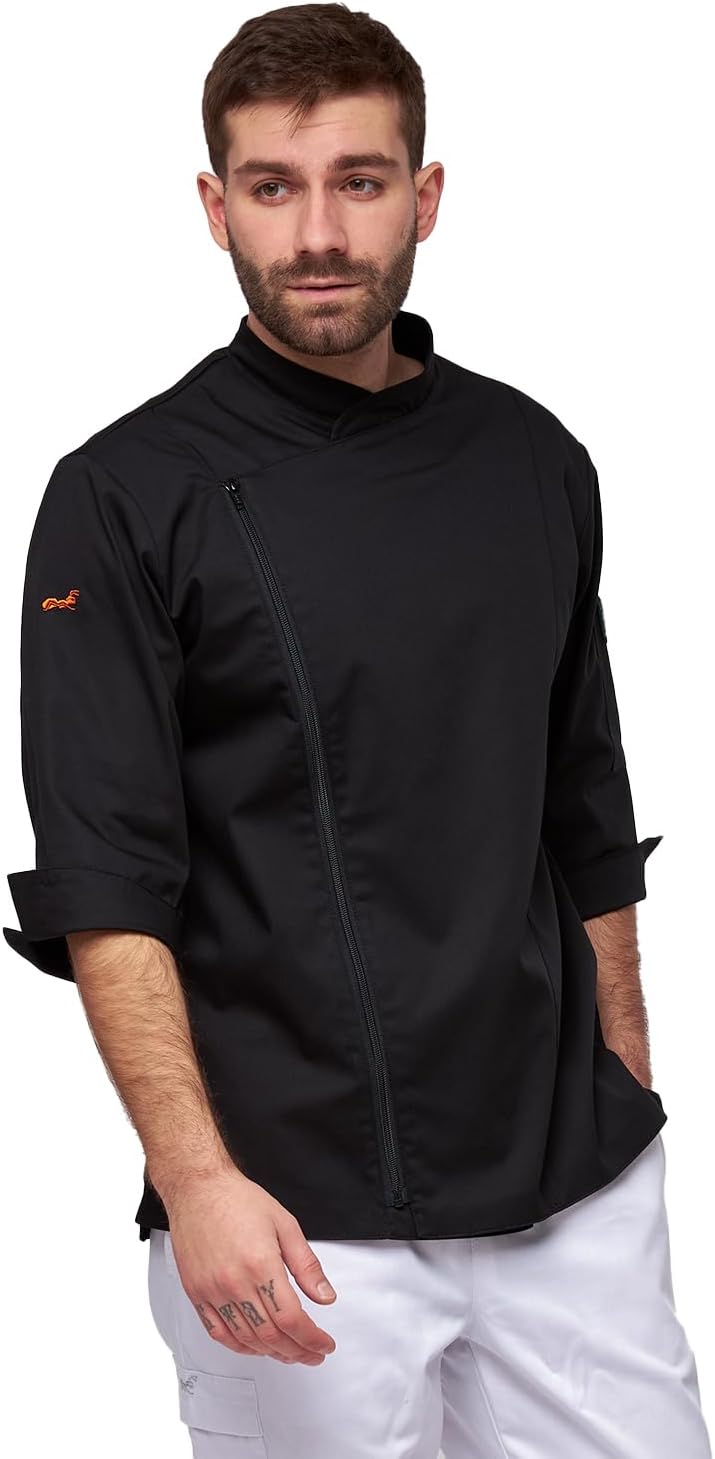 KERMEN - Men chef's jacket with hidden clasps, baker's jacket with short sleeves white - made in EU S-XXL