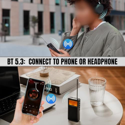 Radio FM portátil con transmisor Bluetooth integrado para escuchar sin cables en público 6