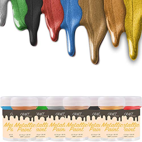 CRAFT Metallic Acrylic Paint Set - 8 Colors: Multi, Gold, Silver, Bronze, Copper
