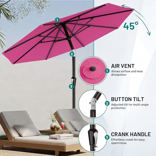 Image of AreShark 9 FT Patio Umbrella for Outdoor, Outdoor Table Umbrella with Push Button Tilt and Crank, Outdoor Patio Umbrellas with 8 Sturdy Ribs for Market, Garden, Pool (Rose Pink)