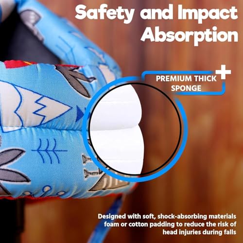 Image of Baby Infant Toddler Helmet No Bump Safety Head Cushion Bumper Bonnet Adjustable Protective Printed Cap Child Safety Headguard for Running Walking Crawling Safety Helmet (Blue)