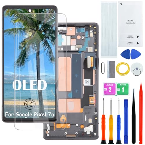Écran pour Google Pixel 7a 5G OLED avec châssis noir et lecteur d'empreinte
