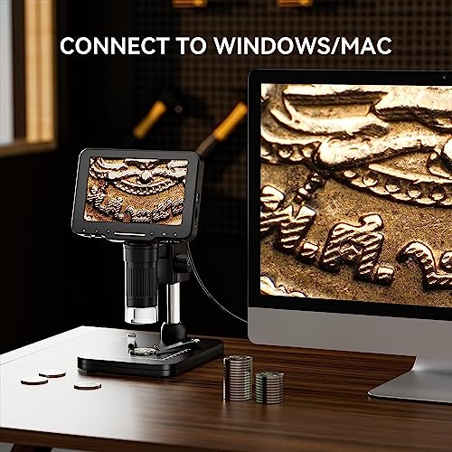 Image of Tobo Coin Microscope for Adults: 4.3'' LCD Digital Microscope 1000x with 8 Adjustable LED Lights, PC View Compatible with Windows /MBook TD-1014IM.