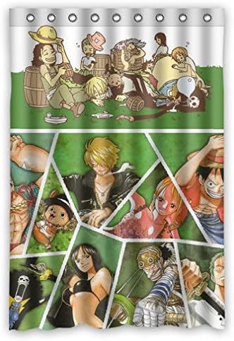 One Piece Straw Hat Pirate Group Members,White Green Shower Curtain,48"(w) x 72"(h)
