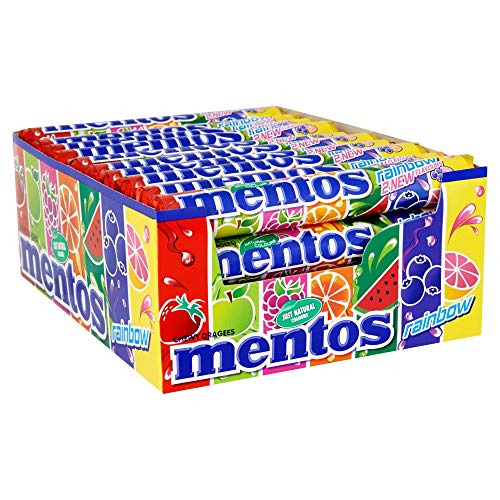 Mentos - Boîte de 40 Rouleaux Rainbow - Bonbons Mentos Tendres et Croquants, 7 Fruits Assortis - Fraise, Pomme, Orange, Raisin, Pastèque, Myrtille, Pamplemousse - Rouleaux Classiques à Partager