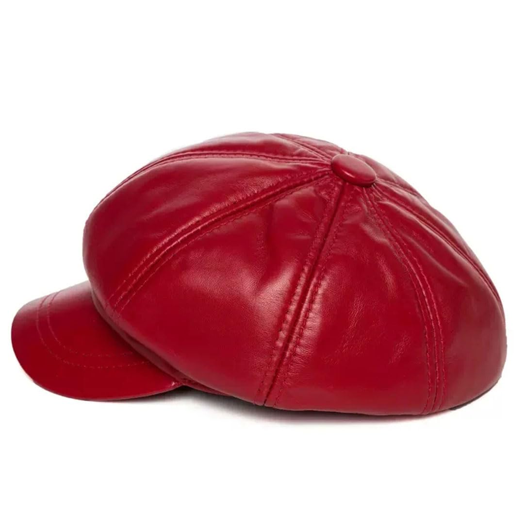 Gorro octogonal de piel de oveja para mujer, de piel auténtica, boina coreana
