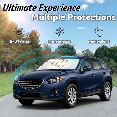 Image of Car Front Windshield Sun Shade for Mazda CX-5 2013-2016, Car Window SunShades Shield Cover Sun Visor Protector with 240T Reflective Fabric UV & Sun Heat Protection Accessories