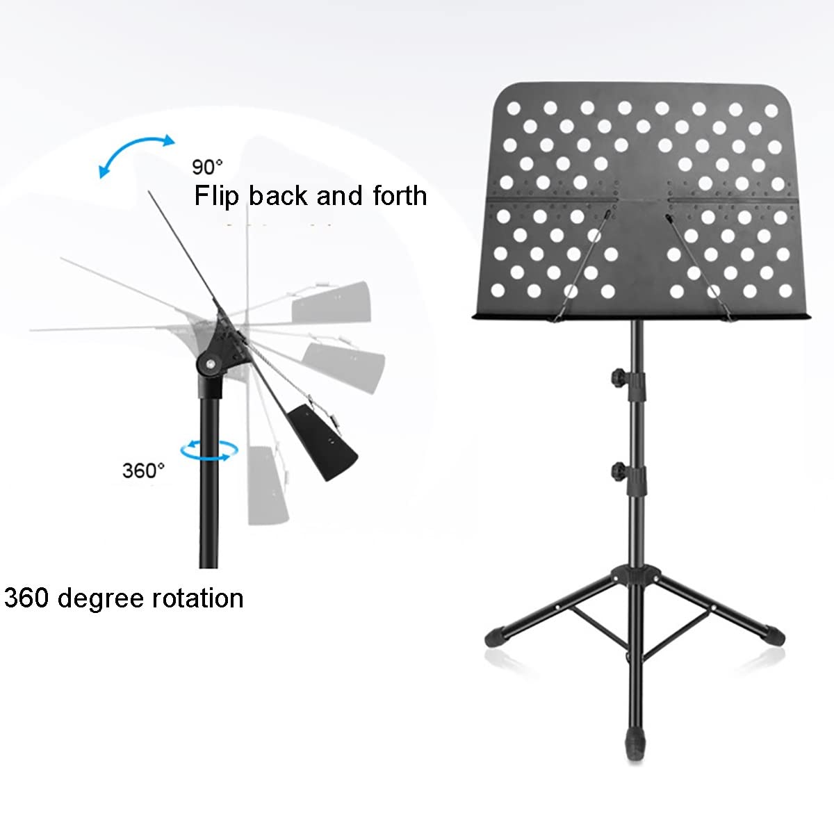 Leggio per Spartiti su Piattaforma, Leggio Portatile per Spartiti Musicali, Leggio in Metallo Regolabile E Pieghevole per Viaggi, Altezza Regolabile da 70 A 150 Cm, Un Le,